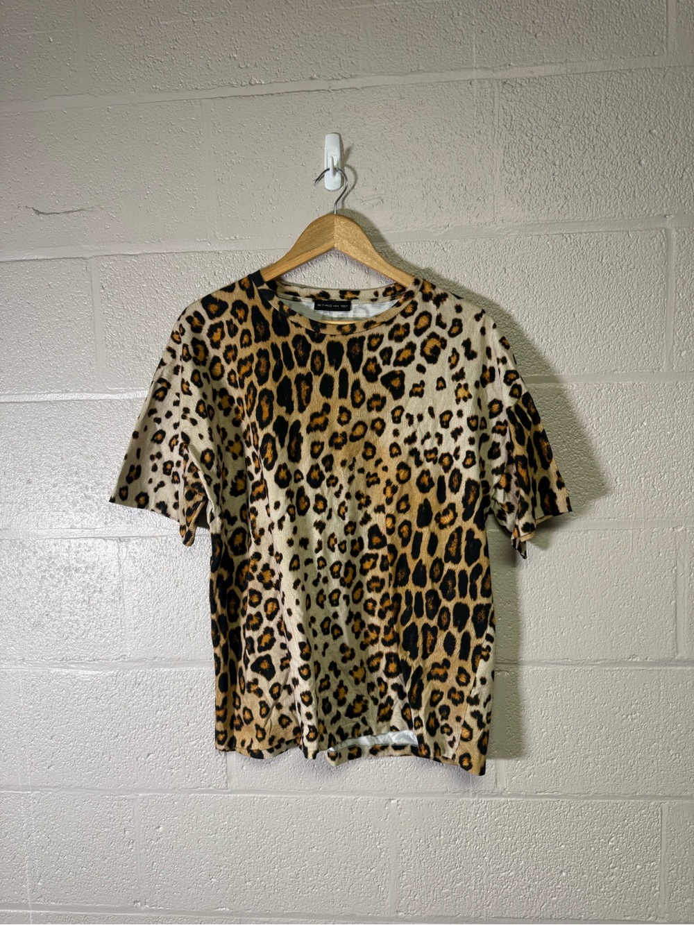 Etro Leopard-Print Short Sleeve Tee in Beige and Brown